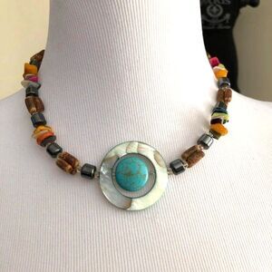 Earth Tone Necklace Round Turquoise MOP Focal